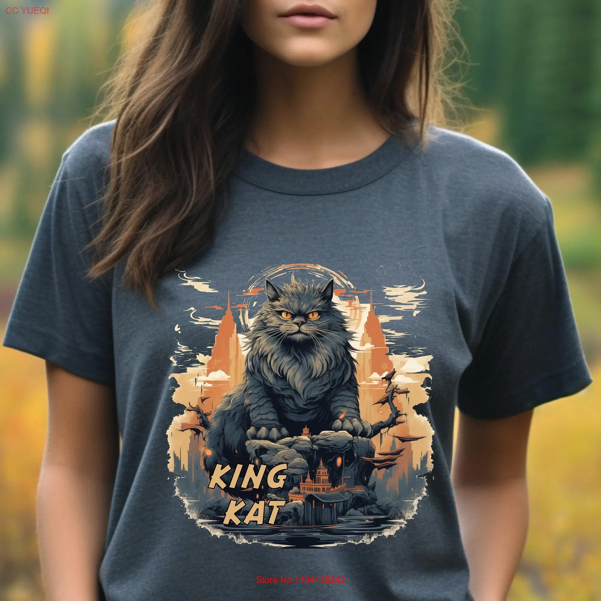 King Kat T Shirt Unleash the Feline Fury with This Whimsical Kong Parody Design long or short sleeves