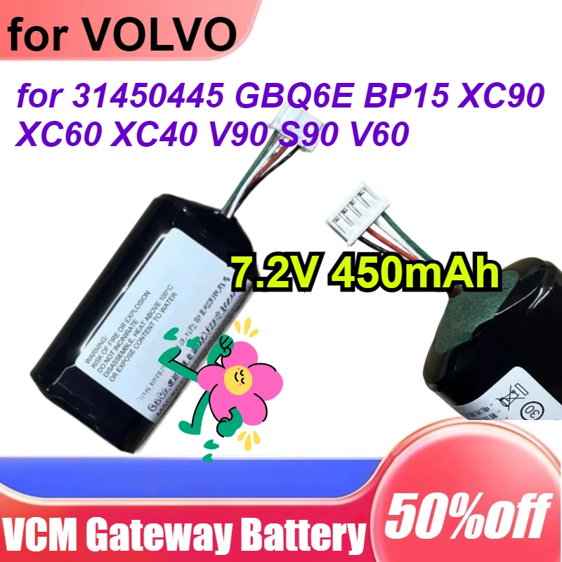 

New 7.2V 450mAh for VOLVO 31450445 GBQ6E BP15 XC90 XC60 XC40 V90 S90 V60 VCM Gateway Replacement Battery