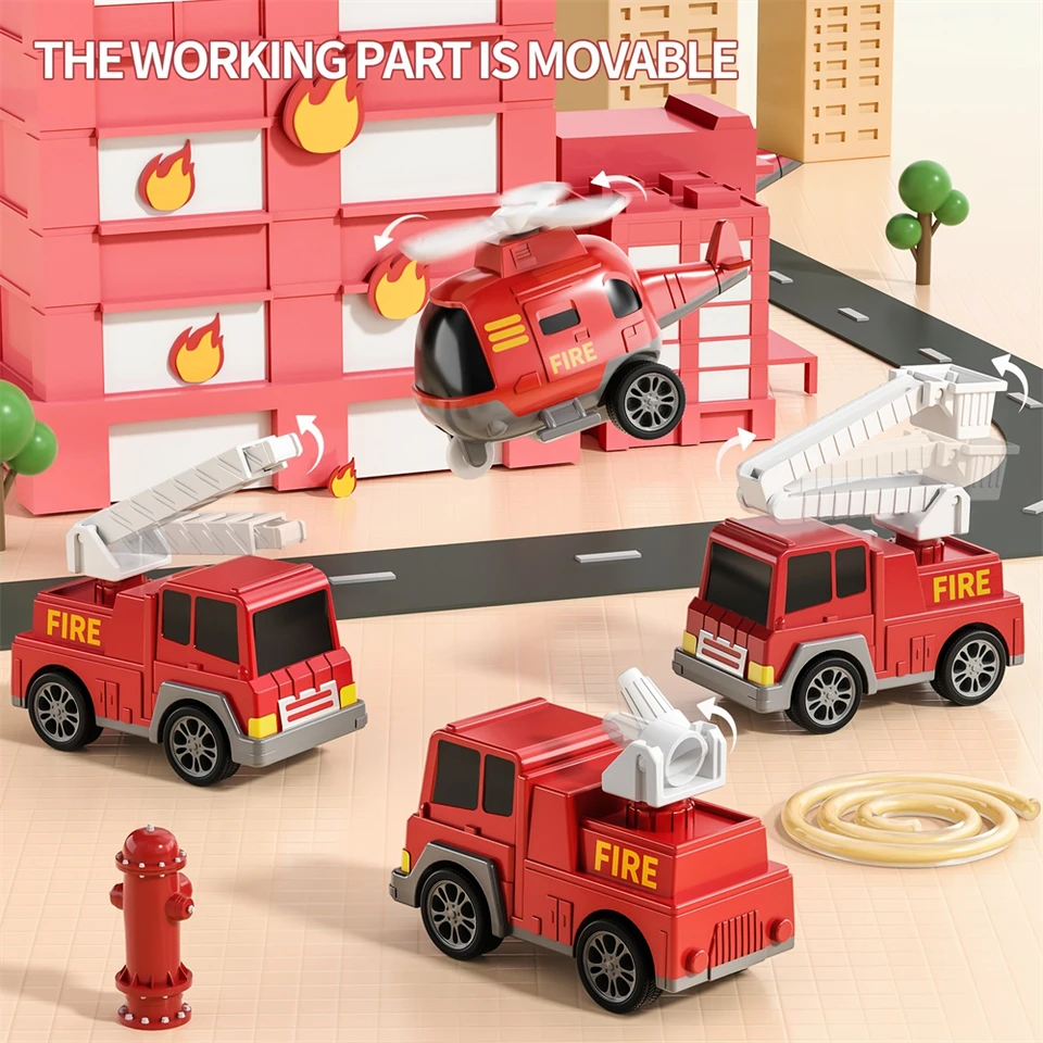 Friction Power Vehicle Toy Car Set Toddler Fire Engine Toys For