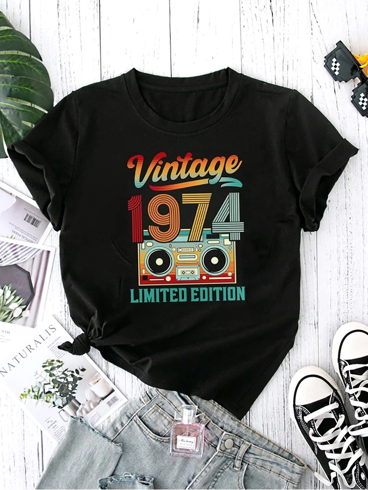 Vintage 1974 T Shirts for Men Funny Cotton Limited Edition 50th Birthday Women's T-shirt Short Sleeve Tees Women New Style Women