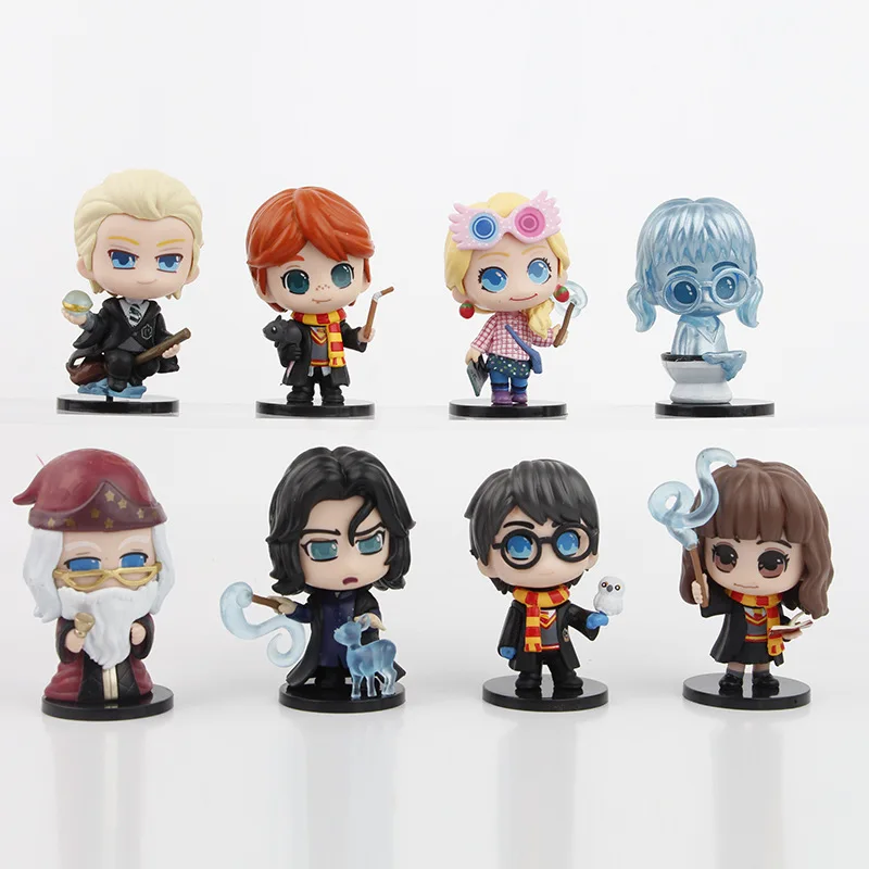 8 unids/set de Hogwarts mágicos Luna Myrtle gemido Dumbledore Hermione Ron Snape figuras de juguete
