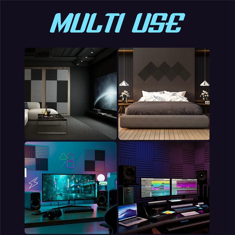 

A18E-24PCS Self-Adhesive Acoustic Panels,1X12x12inch Sound Proof Foam Panels,For Musical Studio,Game Room,Bedroom(Black)