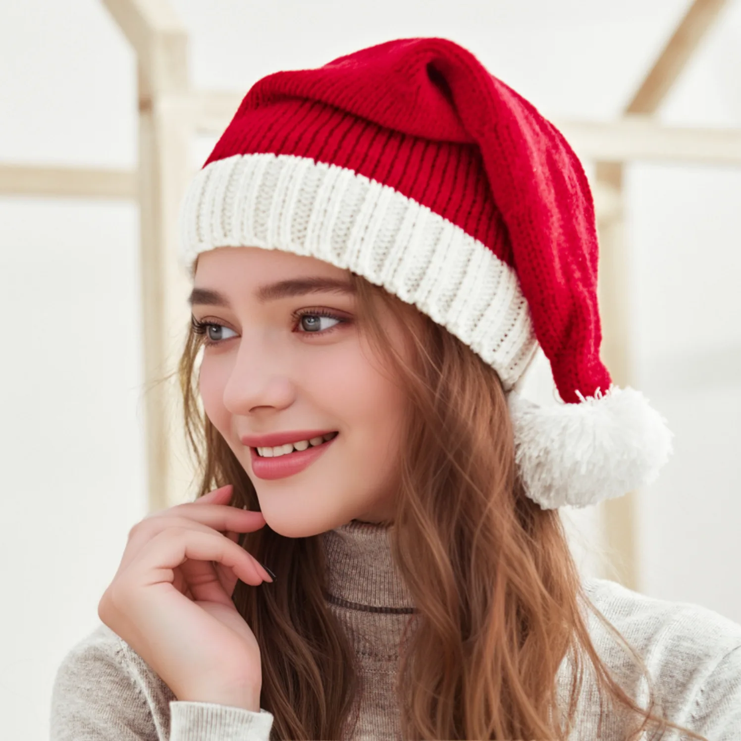 Topi Santa Beanie pesta Natal, topi stoking rajut merah, topi tengkorak untuk wanita dewasa, pria, anak perempuan, orang tua