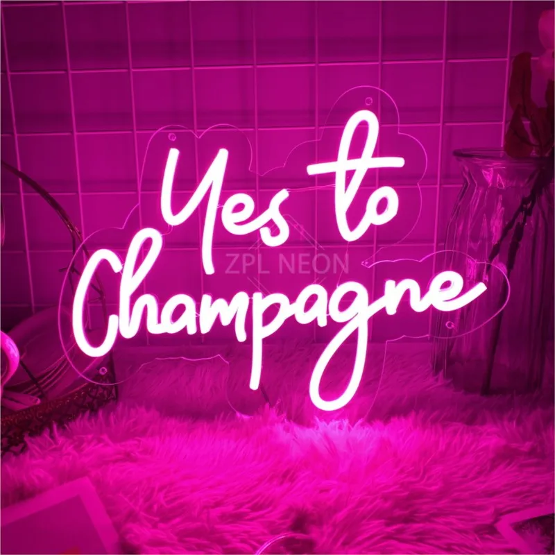Yes To Champagne Neon Light Led ART Party Decor Neon Sign Light Decor Bedroom Bar Party salon Neon Light Champagne Wall Decor