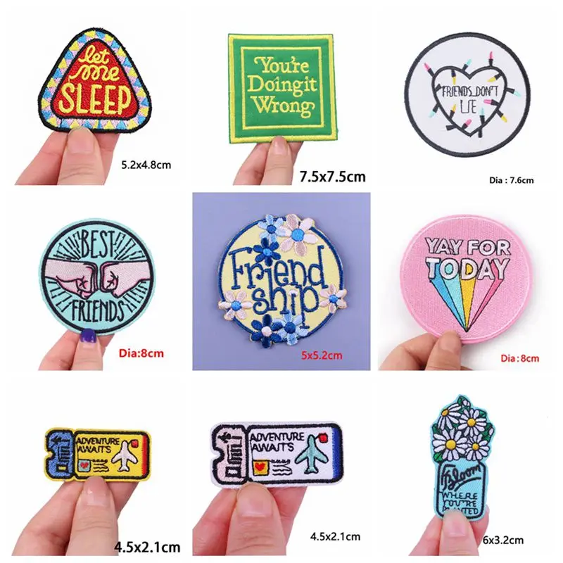 Prajna 10PCS Iron On Patches DIY Letter Patch Stripes Cartoon Applique Embroidered Patches for Clothing Thermoadhesive Patches