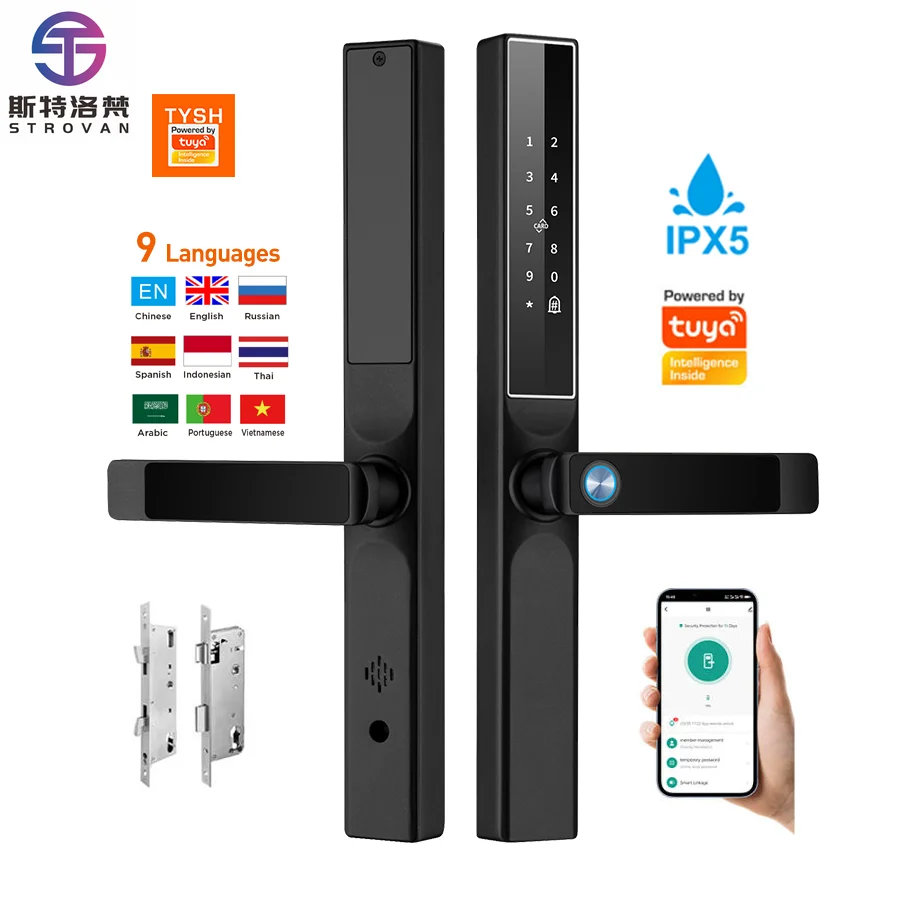 

STLF Slim Narrow Gate Wifi Tuya Password Fingerprint Smart Door Lock With Waterproof Aluminum Sliding Door Lock