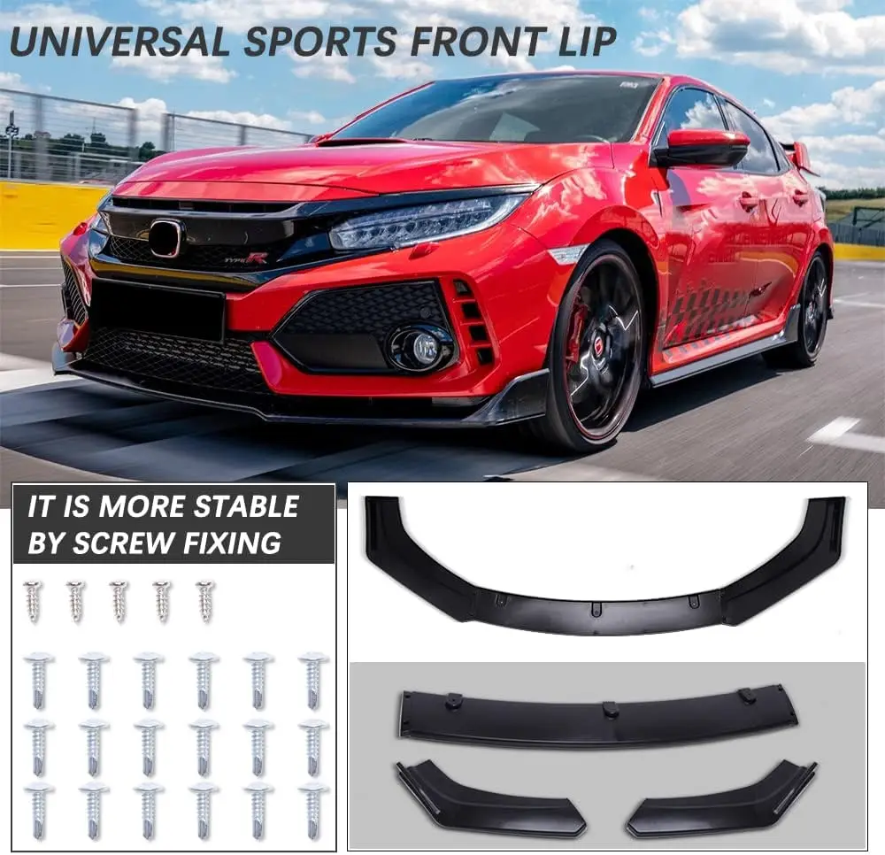 LAICY 3PCS Universal Front Splitter Bumper Lip Chin Spoiler Body Kit For  Honda Car Front Bumper Lip Splitter Diffuser Lip