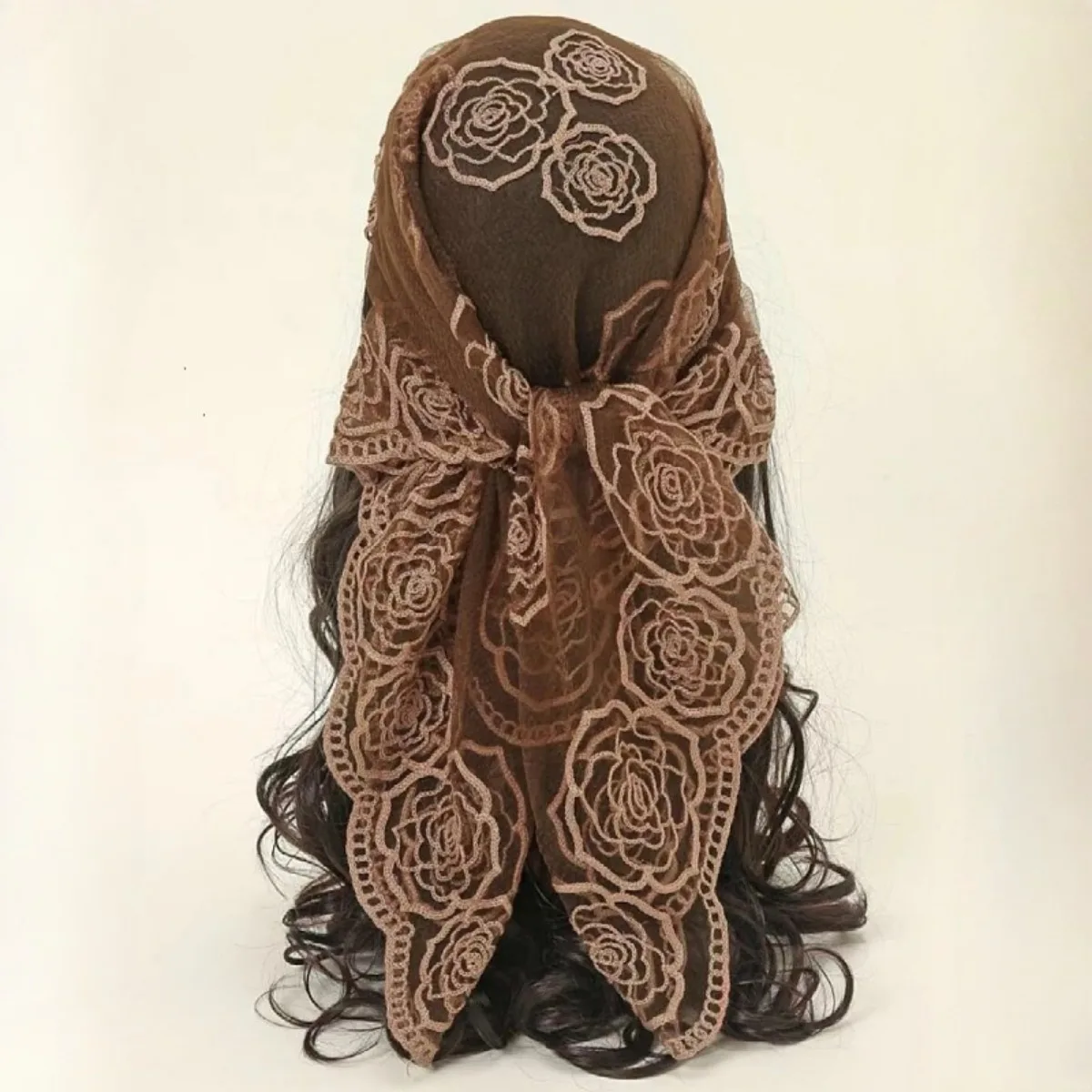 Women's headscarf wrapped in lace scarf, women's fashionable wedding headscarf image 5