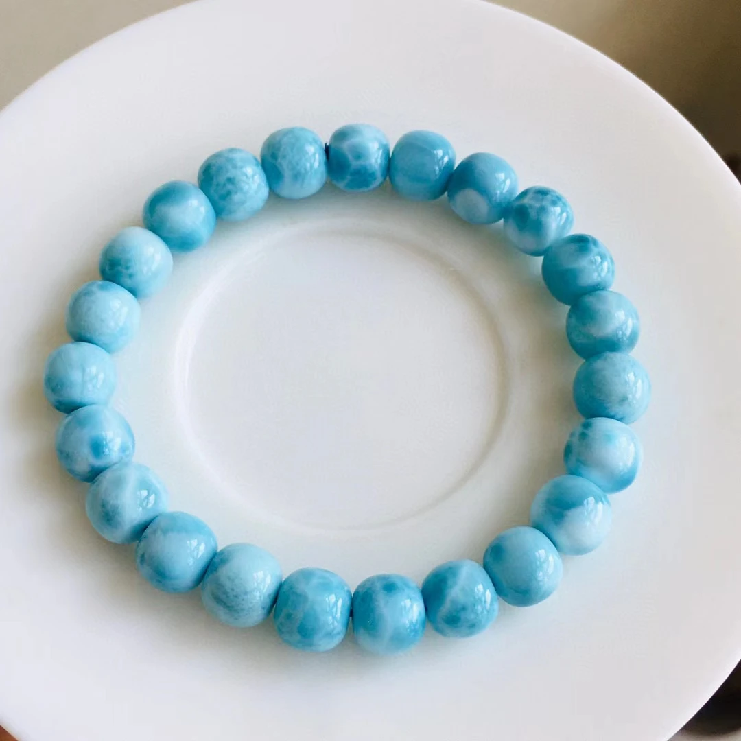 Genuine Natural Blue Larimar Barrel Beads Bracelet Jewelry 8.5mm Blue Larimar Pattern Women Men AAAAAAA