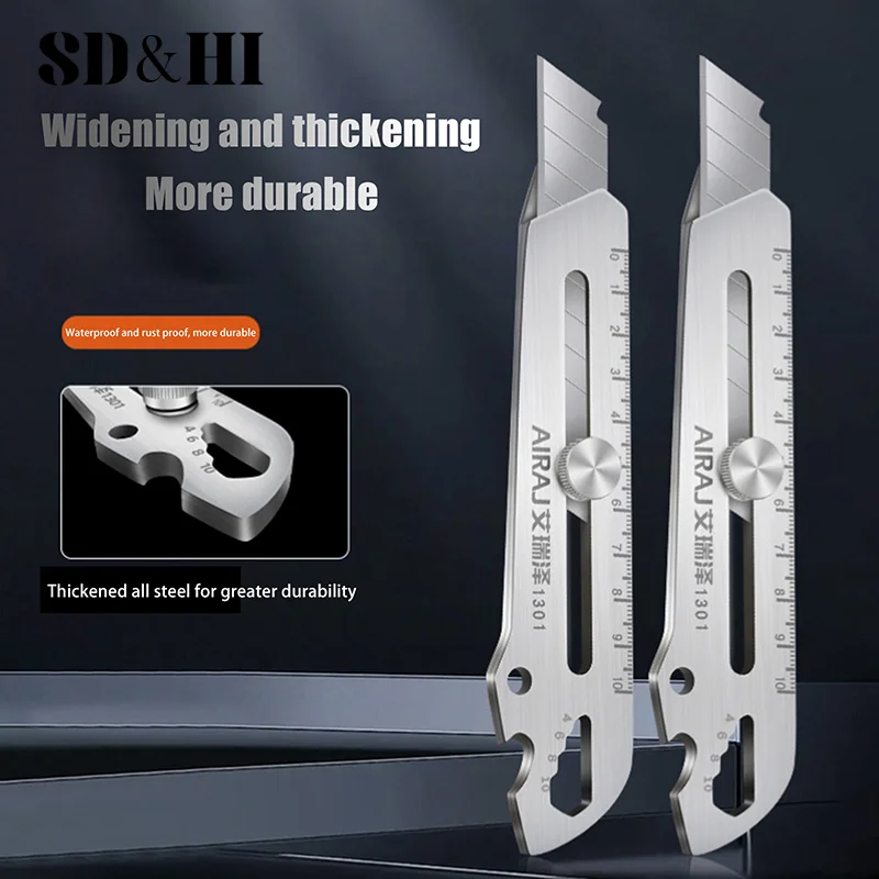 6 In 1 Retractable Utility Knife Multi-Function Opener Box Cutter Portable Office Home Courier Unboxing Stainless Steel Knifes
