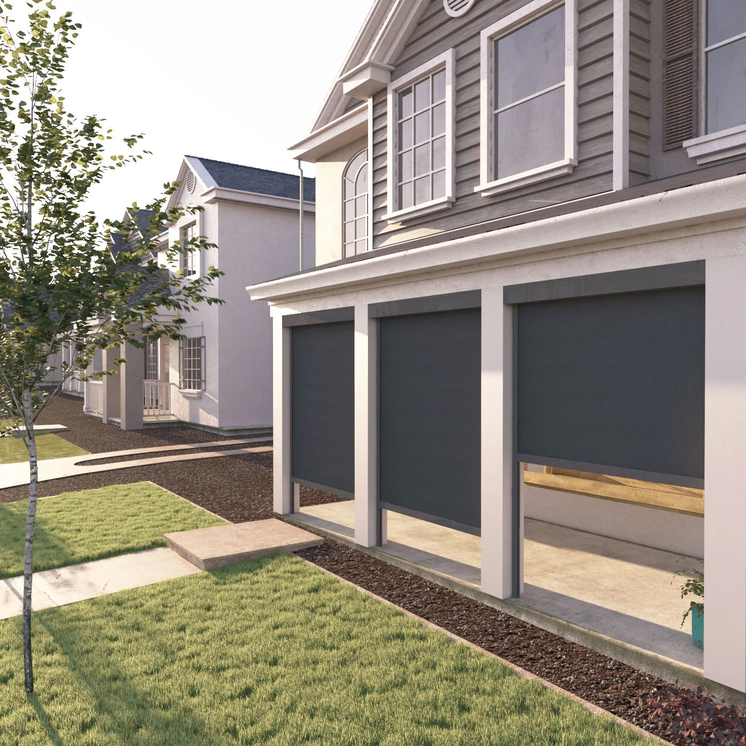 Outdoor Zip Blind Automatische Smarte Wasserdichte Aluminium-Dachpergola Vorhang Motorisierte Schienen-Reißverschluss-Rollos