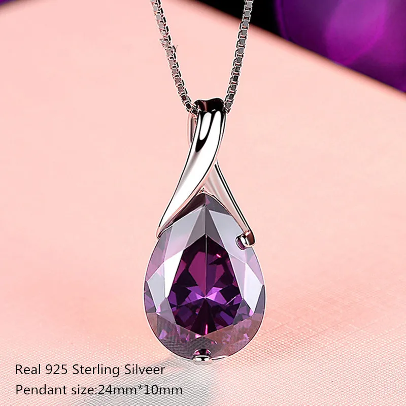 Buyee 925 Sterling Silver Stone Pendant Chain Light Purple Crystal Sweet Necklace for Woman Girl Fashion Fine Jewelry Chain