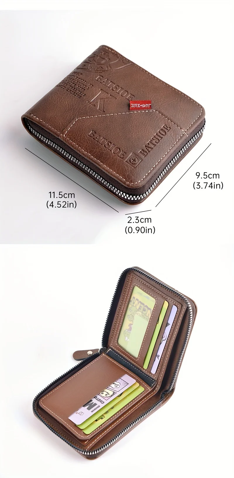 Herren-Geldbörse aus PU-Leder mit Wachsöl-Finish, Kurze Männer-Kartenhalterung mit Reißverschluss, Münzfach und Geldtasche – Detail 3