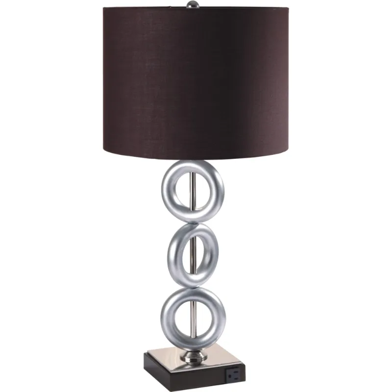 Stunning Silver 3-Ring Table Lamp Pair with Outlet Multifunctional Home Lighting Fixture