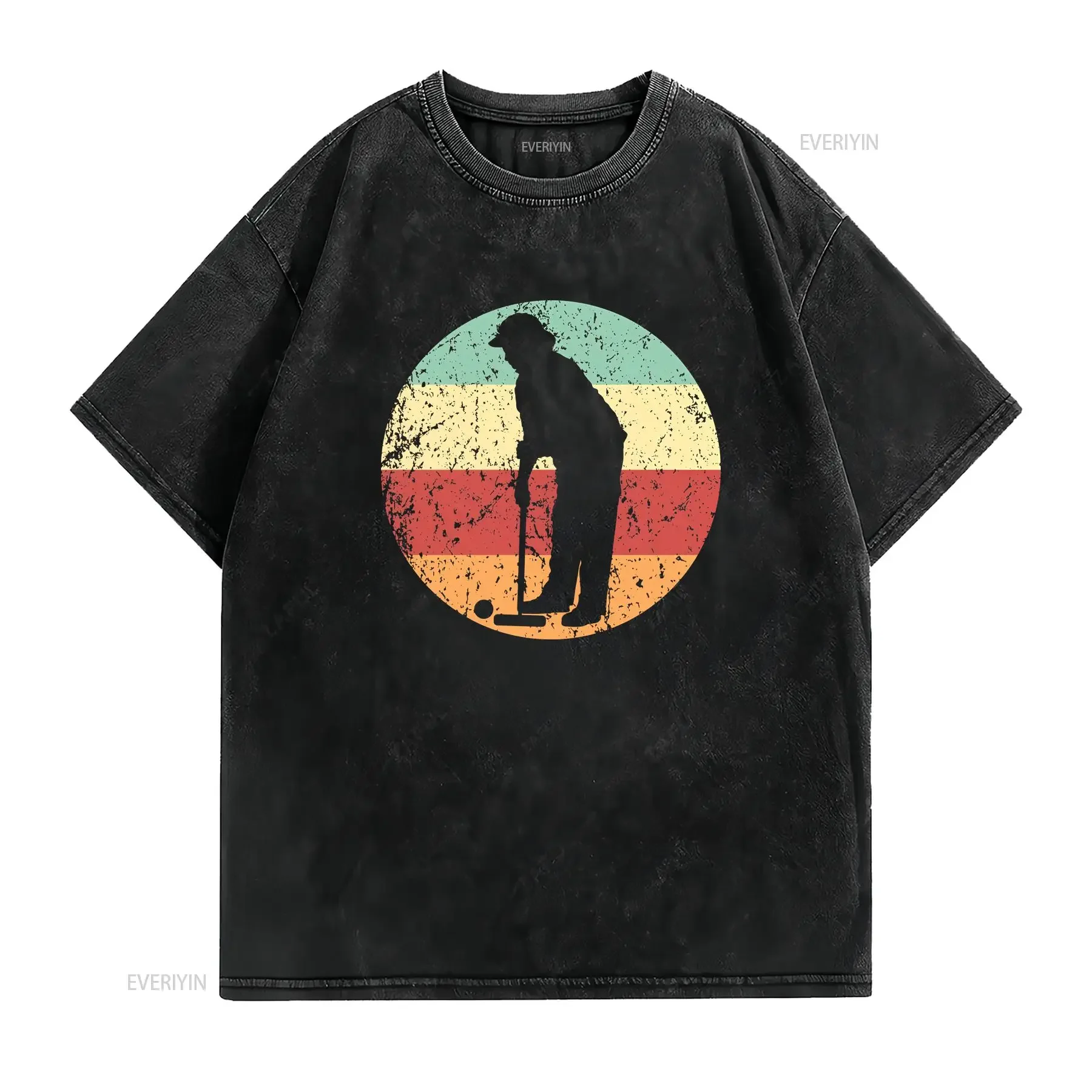 Croquet Player Silhouette Retro T Shirt Colors vintage Washed Stylish graphic Slightly designer clothes Casual Breathable