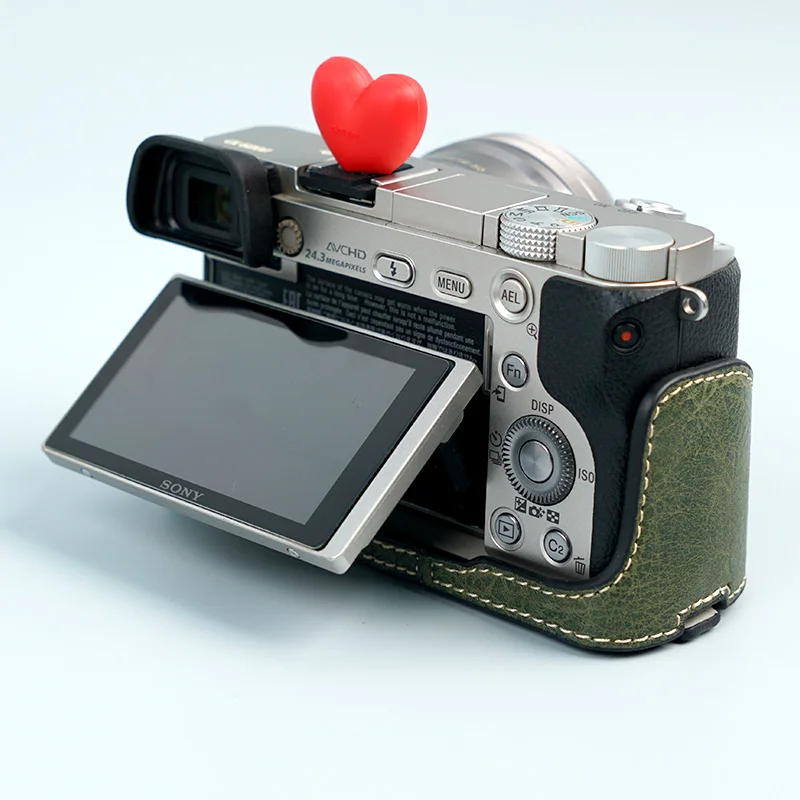 Camera Half Case for Sony ILCE Alpha A6000 Camera Body Base Leather Cover Protector 1/4 Screw Bottom Open Soft Texture Strap