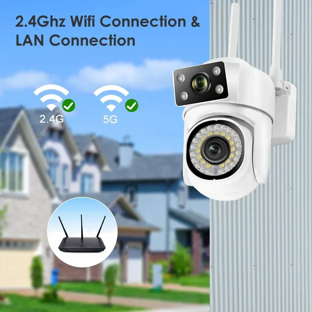 4K 8MP PTZ WIFI Camera Dual Lens Dual Screen IP Cameras Outdoor HD Auto Tracking 4X Zoom Security Protection CCTV Surveillance