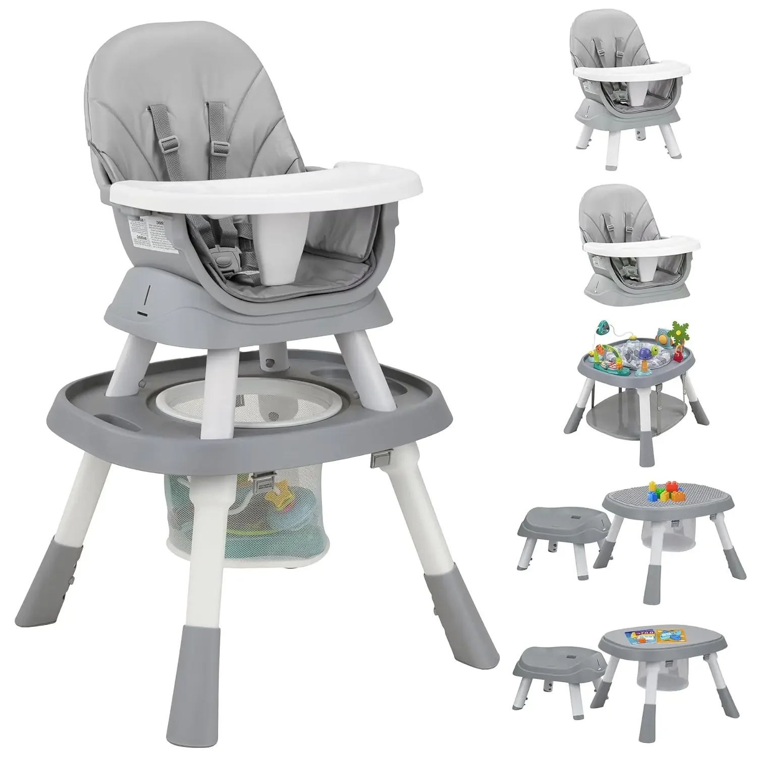 High Chair with Activity Play Center,8-in-1 Convertible High Chairs for Babies and Toddlers with Baby Toys,Table and Chair