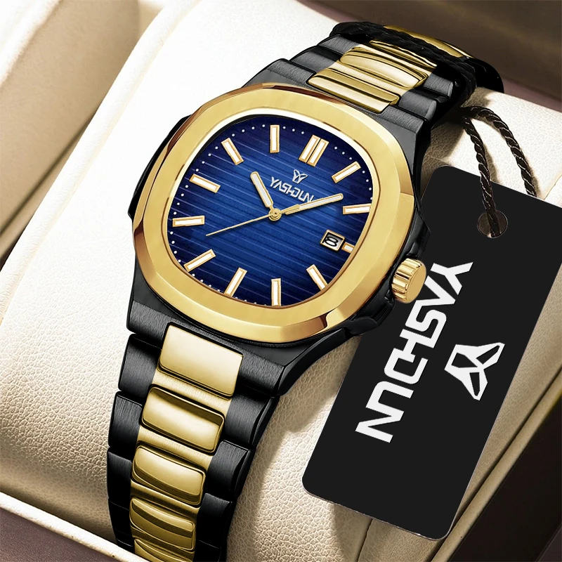 Montre homme Fashion Square Quartz, étanche, lumineuse, avec date, en acier inoxydable, montre de luxe pour homme d'affaires, reloj