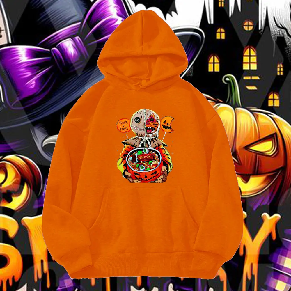 Pumpkin and Sam Trick or Treat Vintage Halloween Style Horror Graphic Women's Hoodie Cartoon Funny  Long Sleeve Men Sweatshirt