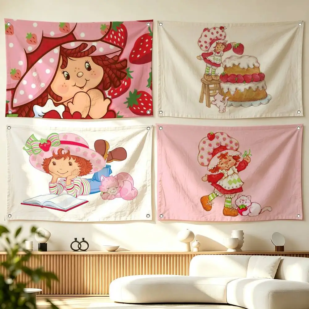 S-Strawberry Shortcake Berry Girl  Flags Wall Hanging Tapestry Outdoor Garage Room Decorative flag Background Blanket