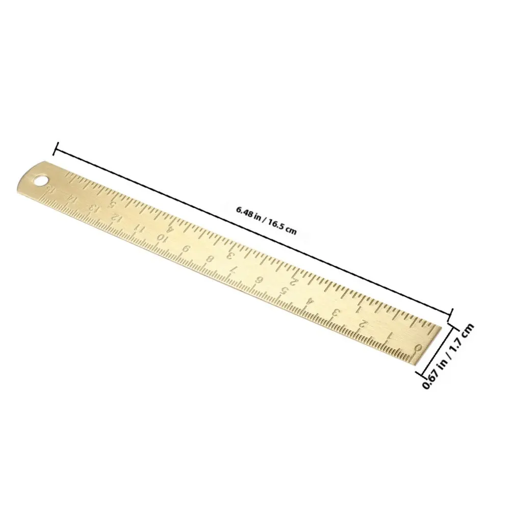 2Pcs Gold Brass Ruler Compact Pocket Size Dual Scale Engraved Metric Ruler for Drafting Sewing Bookmark Stationery Math