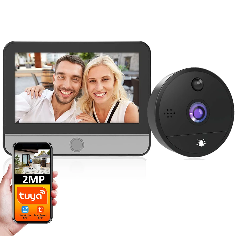 8000mAh Battery Powered 1080P Tuya Smart Life Home 4.3\' Digital WiFi Door Viewer Peephole Doorbell Eye Camera Alexa Announcement