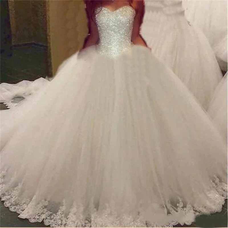 

ANGELSBRIDEP Ball Gown Sweetheart Wedding Dresses Vestido De Noiva Sparkly Beading Applique Floor-Length Plus Size Bride Dress