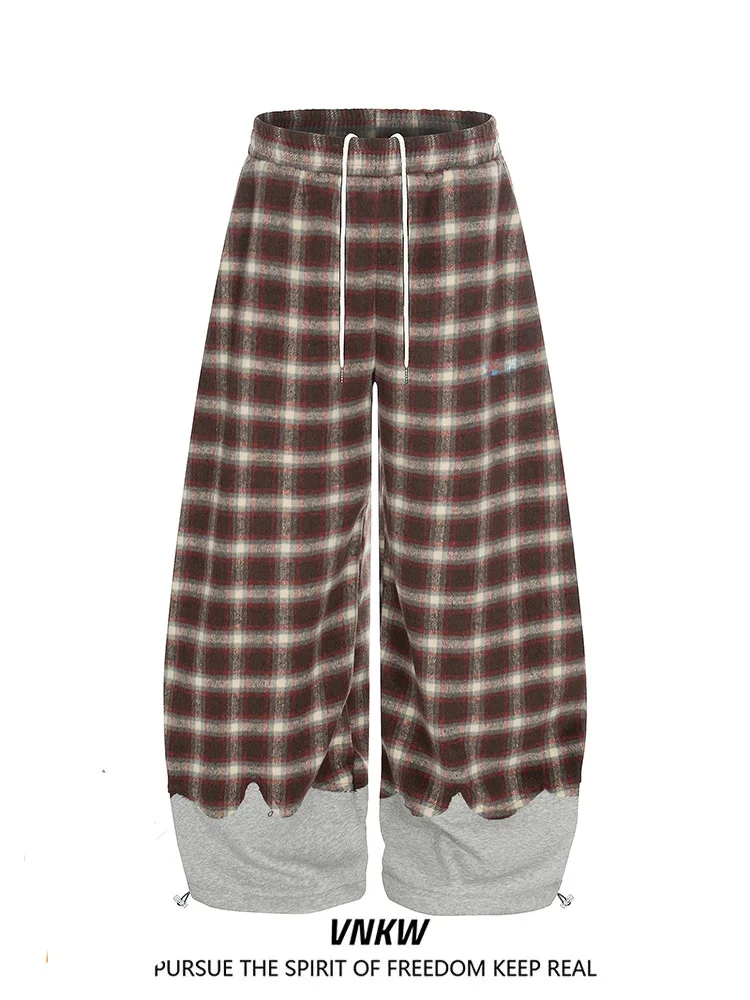 

Повседневные брюки в клетку в американском стиле ретро, свободные спортивные спортивные штаны с широкими штанинами для мужчин и женщин