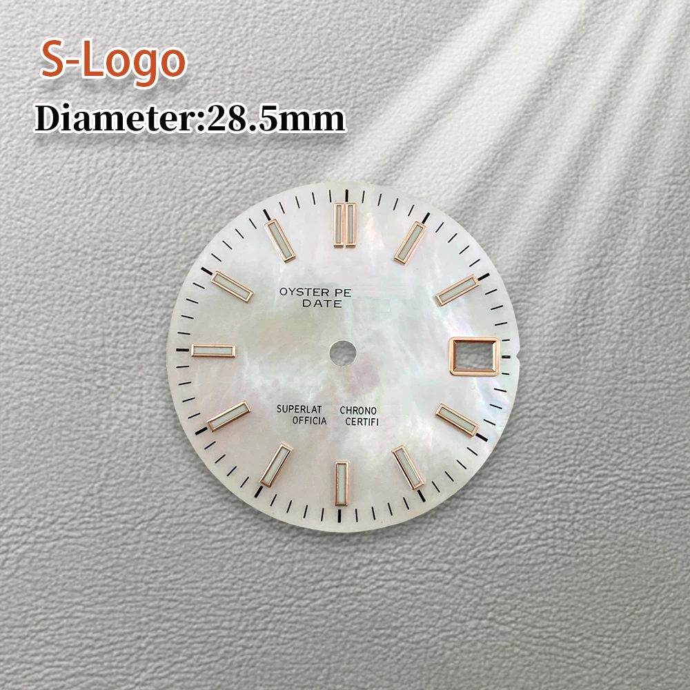 28.5mm S Logo NH35 Dial jurnal ibu mutiara Dial Fit NH36 gerakan hijau jam tangan bercahaya aksesori alat perbaikan