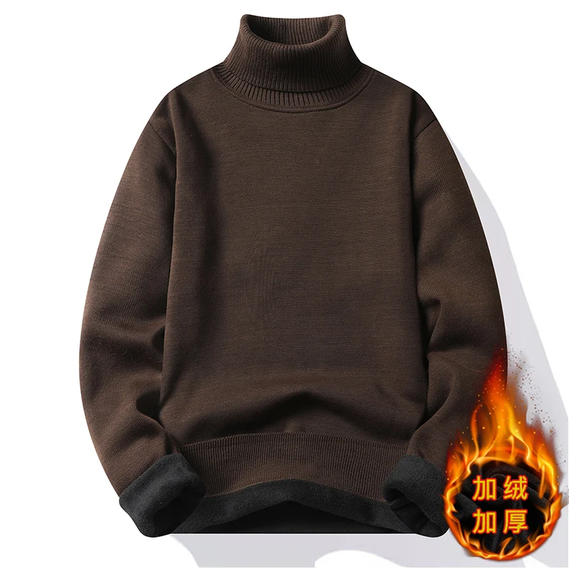 2024 autumn and winter new high-neck and fleece thickened solid color integrated fleece warm bottom sweater