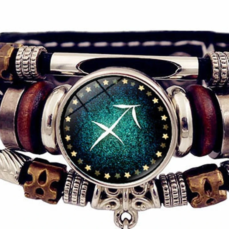 Comfortable Faux Leather Wristband Glowing Constellations Pattern For Daily Wear