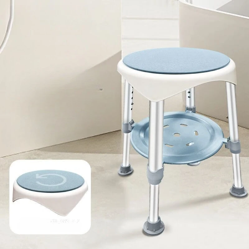Swivel Shower Chair, Adjustable Height Non-Slip Seat, Aluminum Alloy Round Bath Stool for Elderly & Disabled, Safety Seat