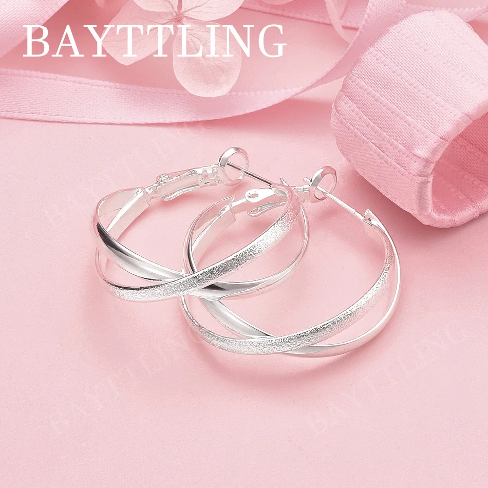 Luxury 925 Sterling Silver 26mm Delicate Cross Earrings for Women, Fashionable Wedding Accessories