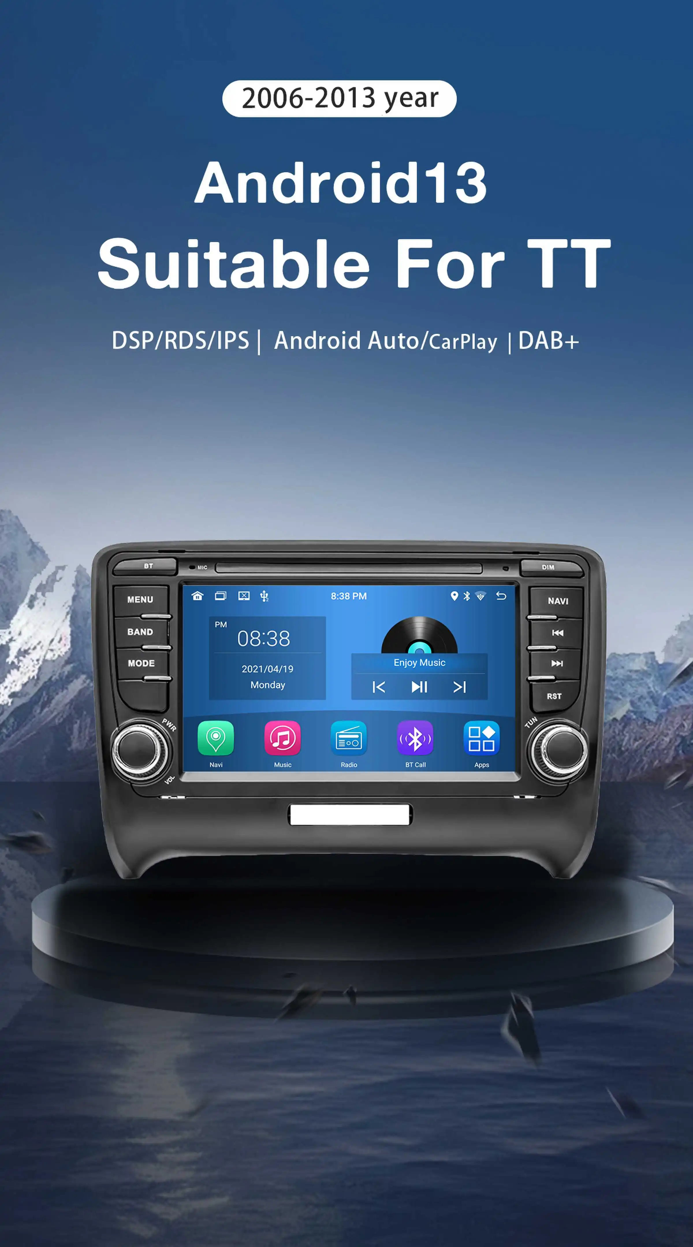 4G Carplay 2 Din Android 13 Car Radio For AUDI TT MK2 8J 2006 2007 2008 2009 2010 2011 2012014 Multimedia Stereo GPS Navigation