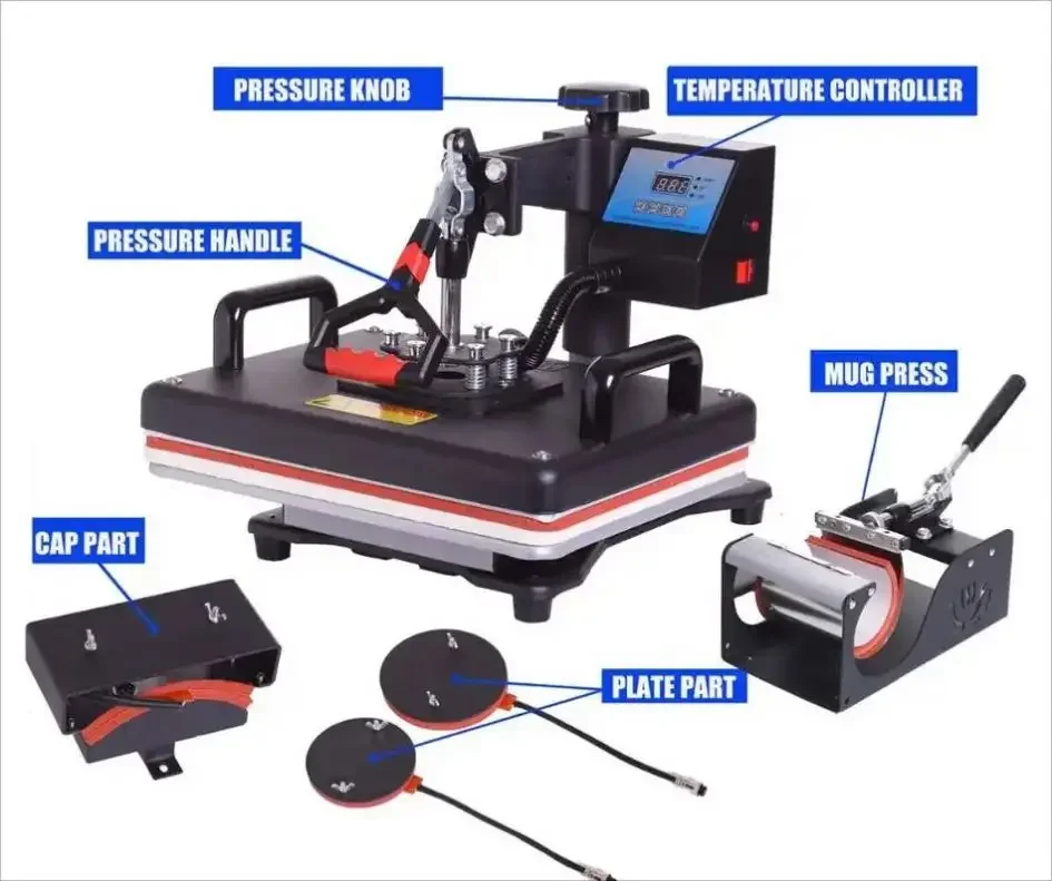 12 x 15 Sublimation Combo Transfer Printing 8 in 1 Multifunction Heat Press Machine 29x38 T-shirt Mug Hat Heat Press Machine