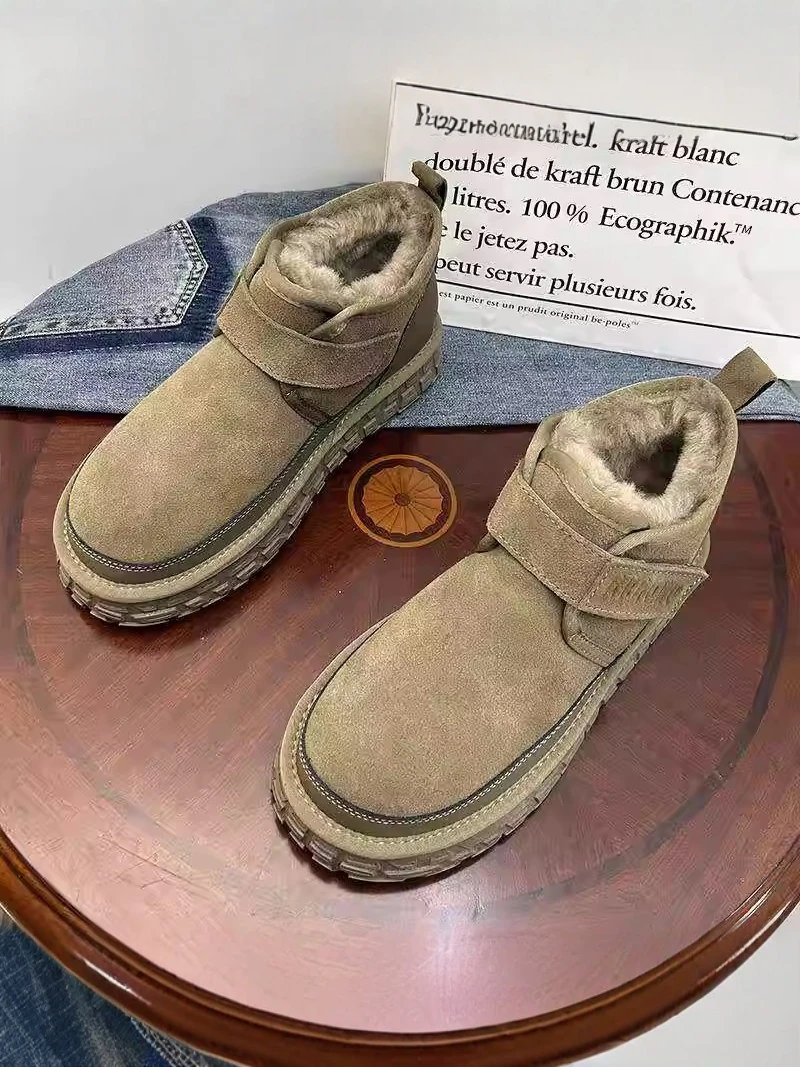 northeast-men's-winter-snow-boots-thickened-fleece-lined-fur-integrated-anti-cold-cotton-shoes-magic-tape-low-heel-round-toe