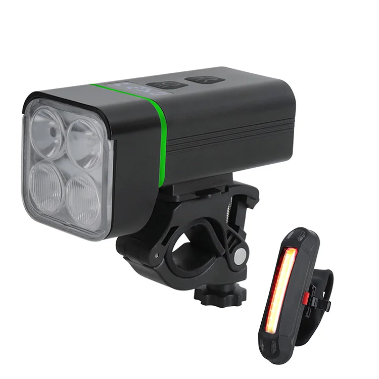 Night Riding Rechargeable Bike Light 4000LM Super Bright Front BIke Headlight and Rear Red Blue Light LED Bicycle Light Set 1