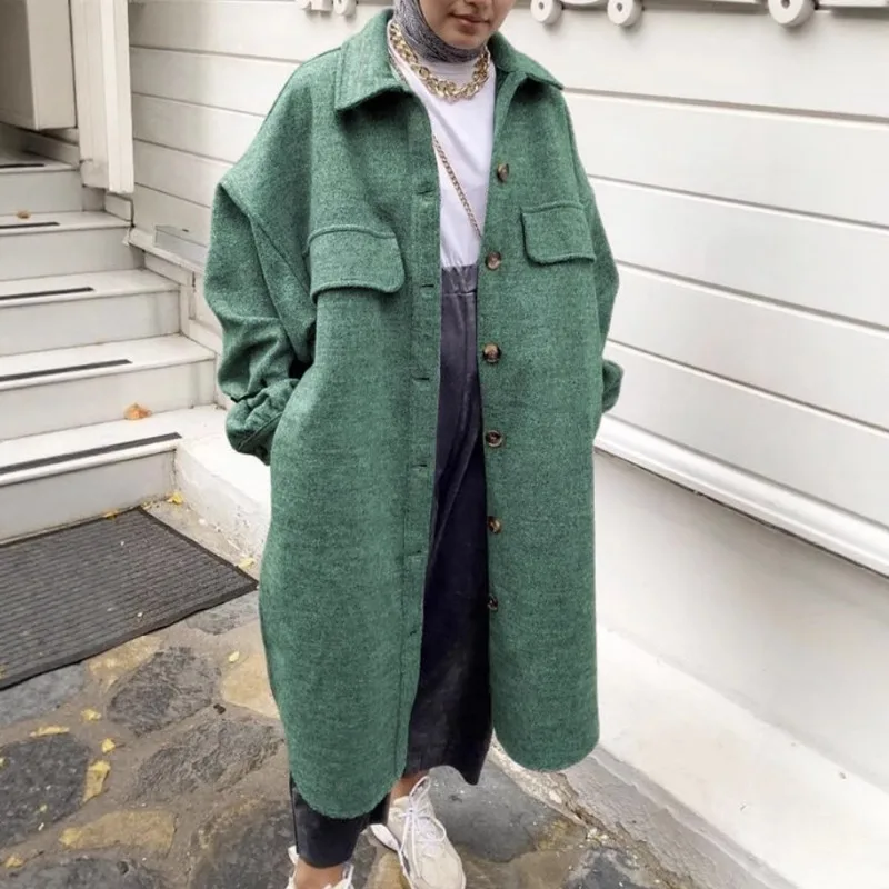 2025 Giacca di lana con risvolto semplice a maniche lunghe con tasca con bottoni impiombati autunno e inverno delle nuove donne