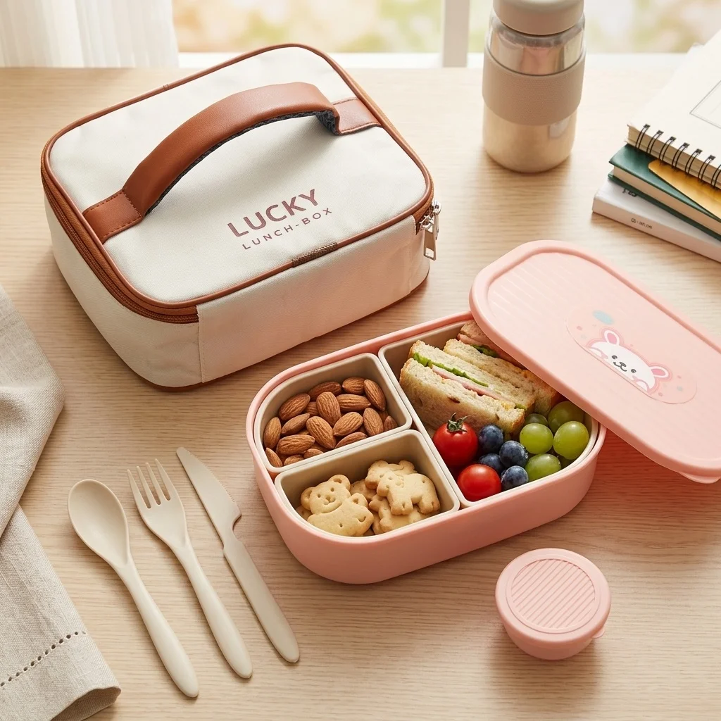 Cute Kids Bento Box Microwave Detachable 3 Compartment Plastic Lunch Box With Lid Students Portable Fruit Salad Food Container