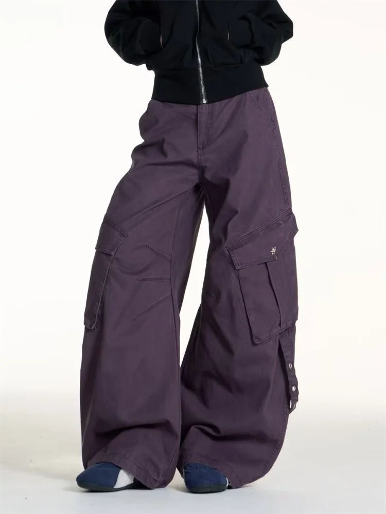 2026 Cyber Y2K Streetwear Purple Multi Pockets Baggy Cargo Casual Jeans Pants For Men Clothing Wide Leg Loose Fit Long Trousers