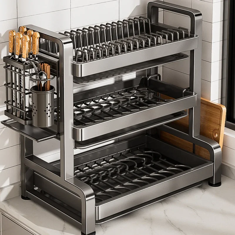 Portapiatti in acciaio inox, portapiatti da cucina, scarico