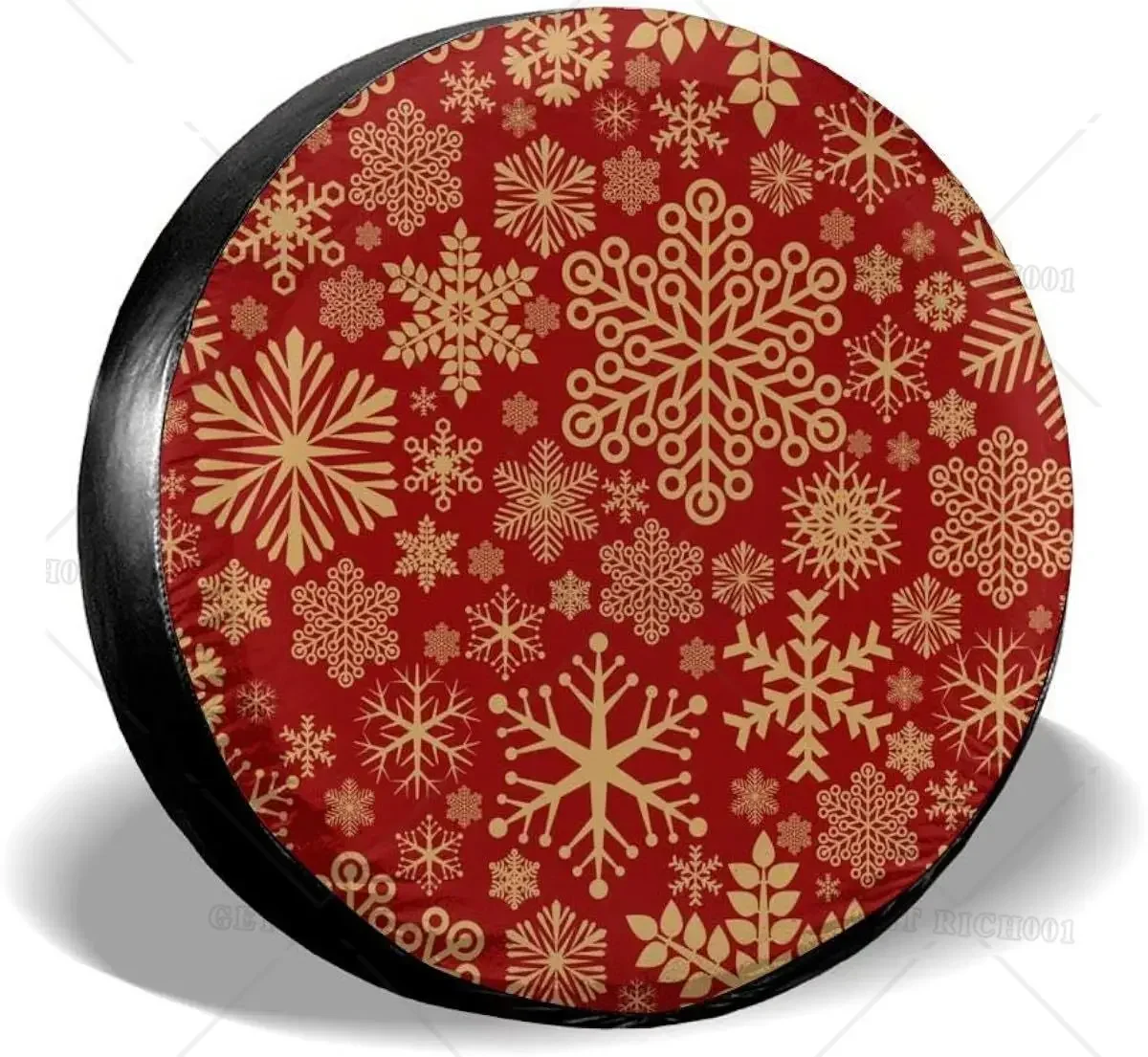 Tire Cover Red and Golden Snowflakes Christmas Wheel Cover Fit ForTrailer RV SUV and Many Vehicle 14-17 Inch Tire Cover Holiday