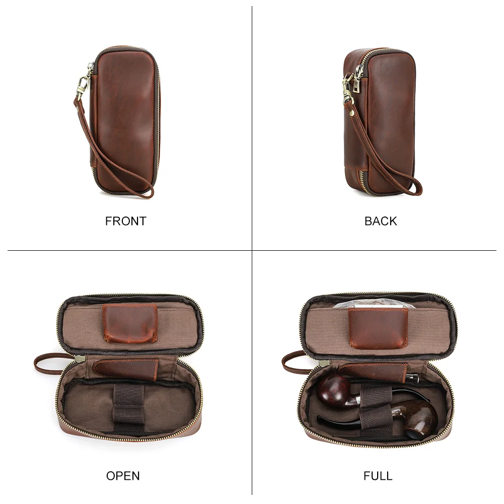 Genuine Leather Tobacco Smoking Pipe Bag for 2 pipes Portable Herb Smoke Pipe Case Smoking Accessories Kit Tools