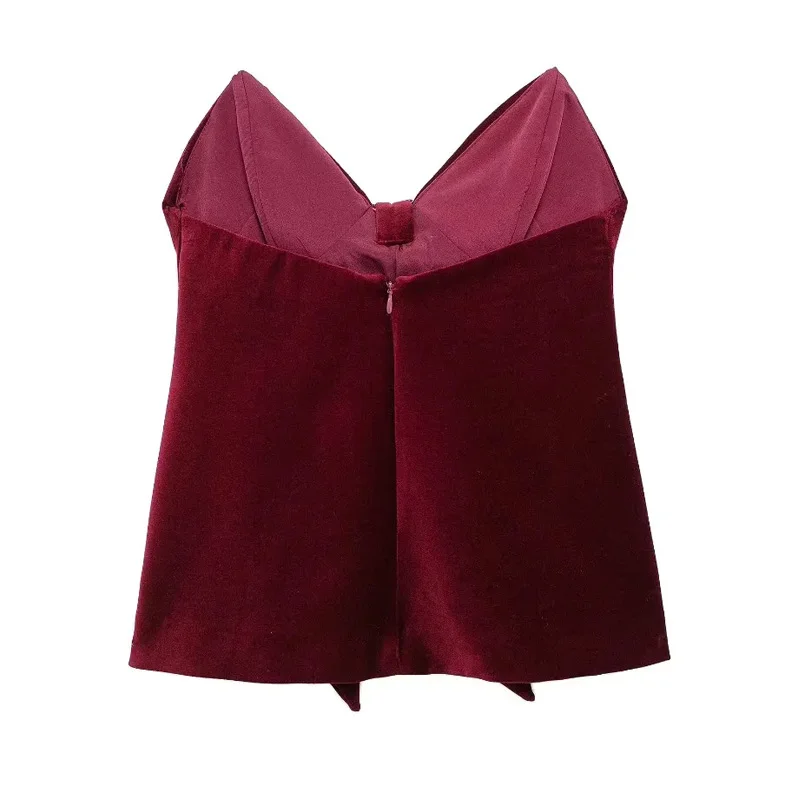 TRAF Strapless Crop Top Women Off Shoulder Corset Woman Tube Tops Velvet Knot Butterfly Top Backless Sexy Top Daring Tank Tops