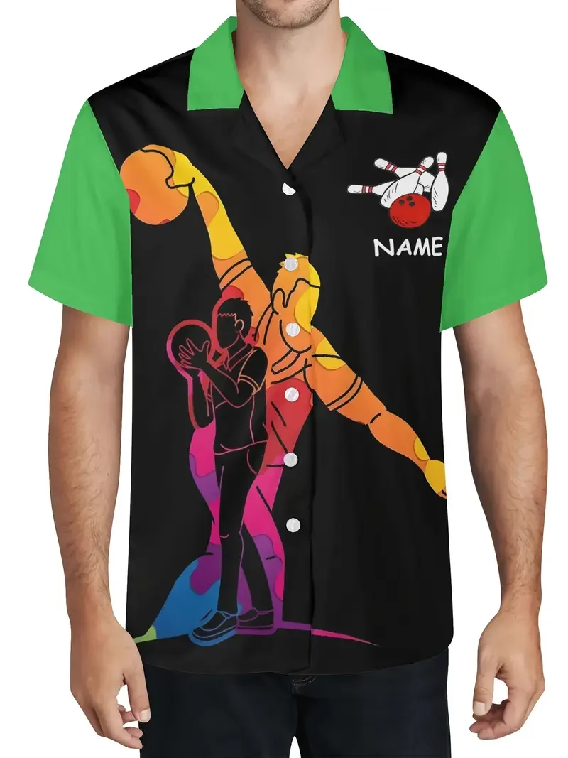 

Shirt Man Bowling Ball 3D Printed Lapel Women Casual Fashion Short Sleeves Shirts Button Streetwear Oversized Unisex Clothing