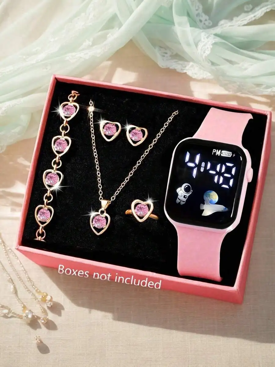 6/1pc Elegant And Fashionable Women's LED Airplane Digital Display Electronic Watch, Equipped With Jewelry Bracelets,