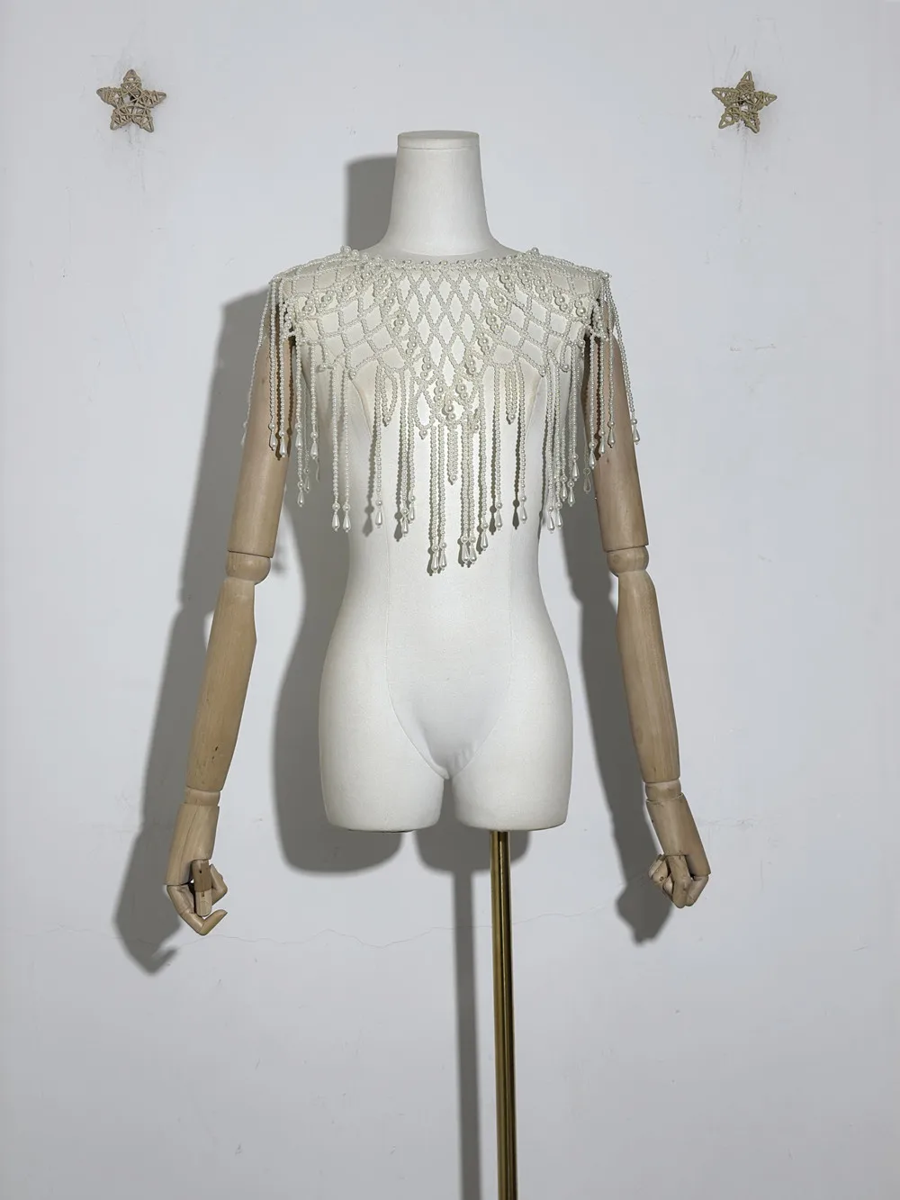 

Handmade Delicate Patterns Women Exquiste Pearl Poncho Shawl Scarf Necklace Beaded Fringe Top Cover Up Beachwear clothing y2k