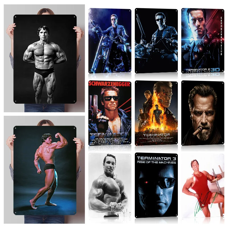 Arnold Schwarzenegger Metallposter Anpassbare Vintage-Metallschilder Wandkunst Retro-Blechschild für Männerhöhle-Dekoration Schlafzimmer