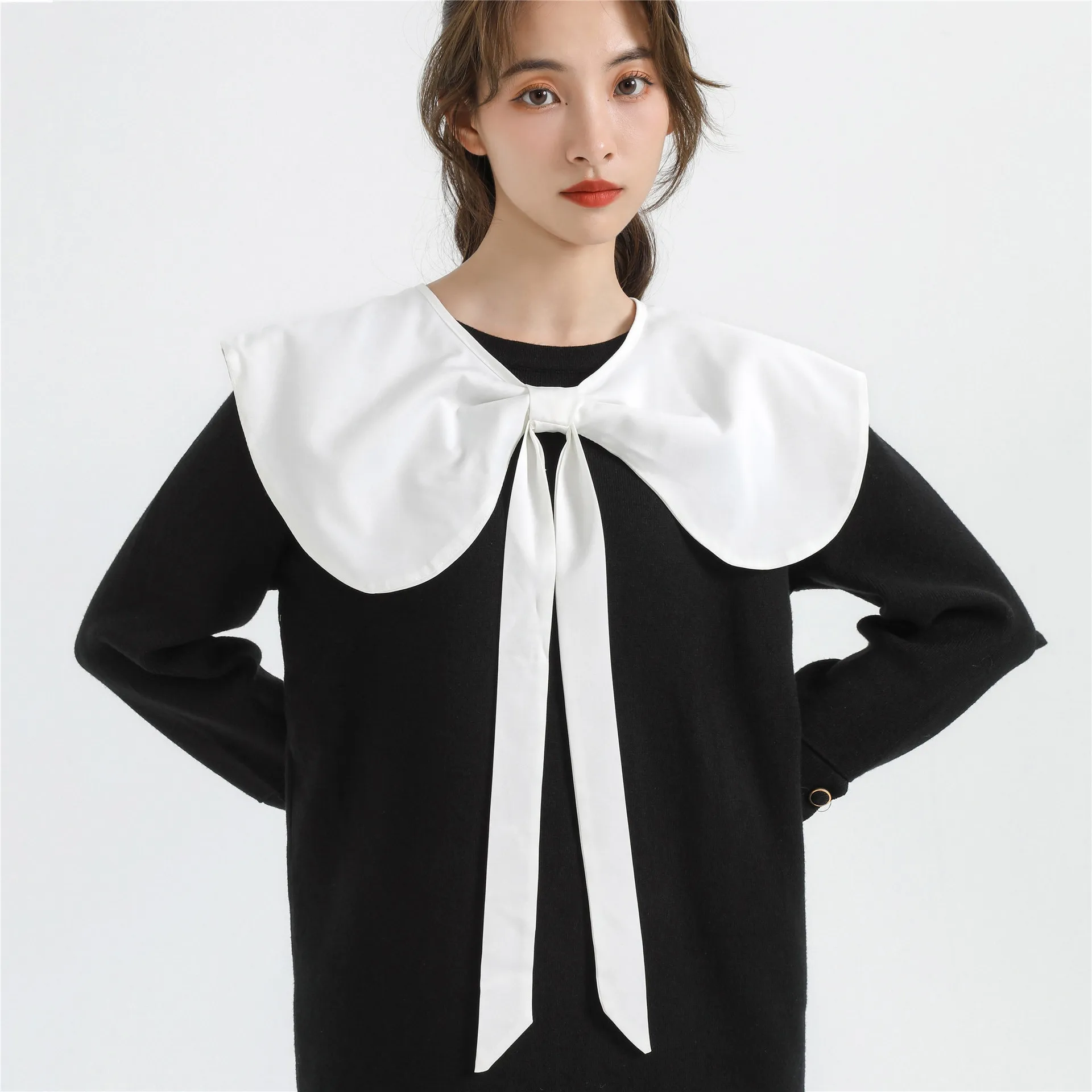 Lapel Bowknots False Collar for Women Blouse Half Shirt Detachable Collar Big Lapel Shoulder Wraps Cape Girls Fake Collar